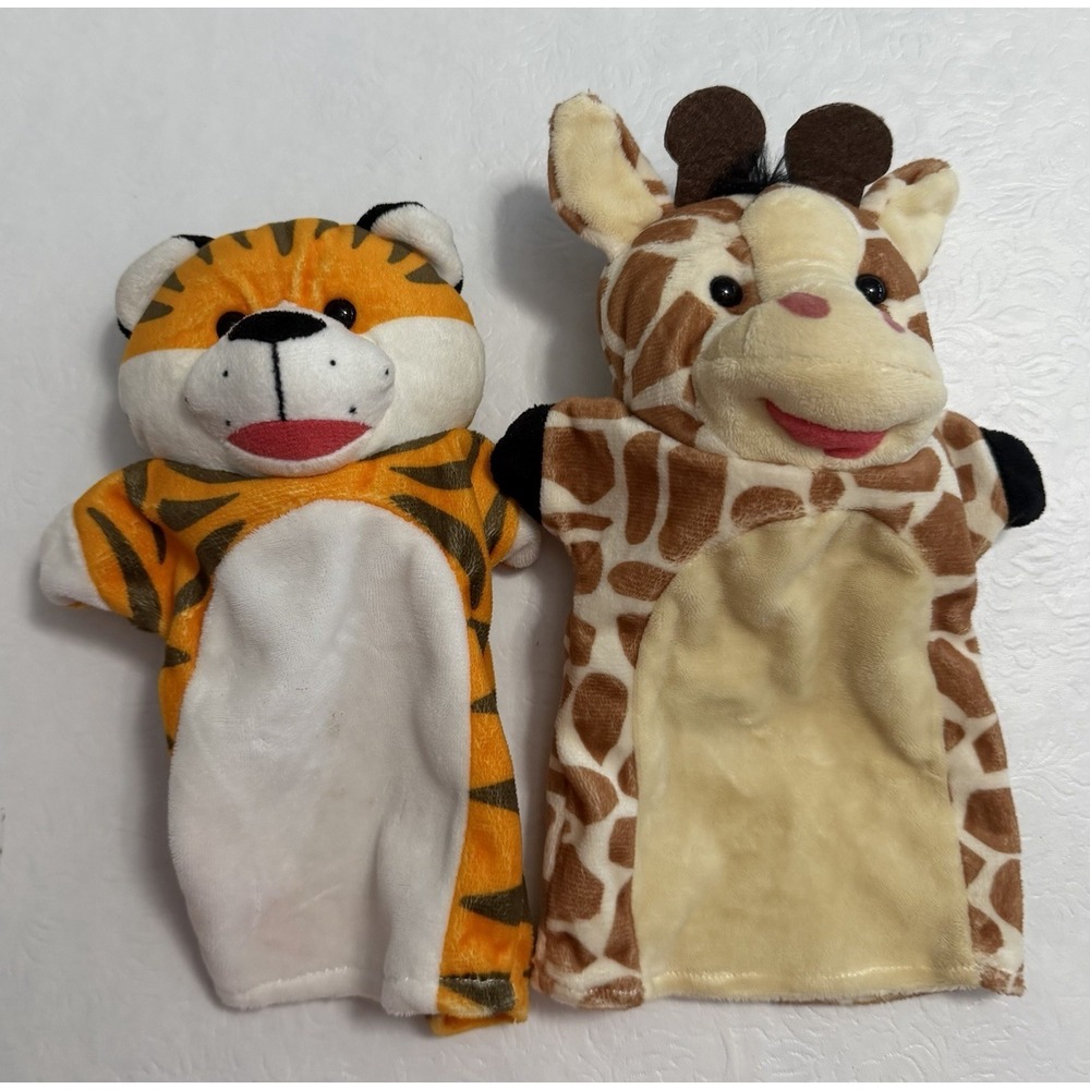 Melissa & Doug Hand Puppet Lot Tiger Giraffe Plush Zoo Animal Kids Toy